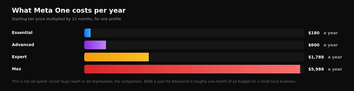 Annual cost of Meta One tiers for one profile